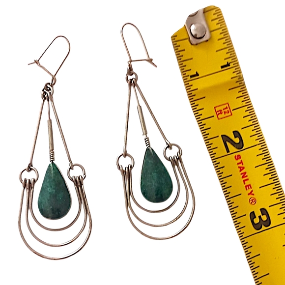 Malachite Green Stone Wire Design Earrings Teardrop Dangle Dainty Bohemian Gypsy - Picture 2 of 16